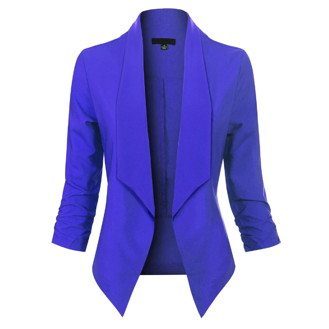 Dam Öppen Blazer med Drapering in blå, Klassisk Elegans