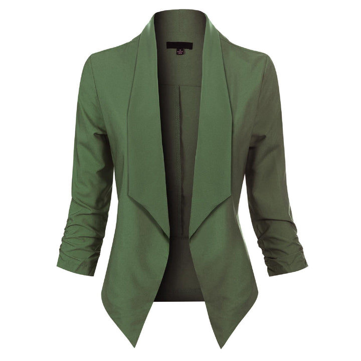 Dam Öppen Blazer med Drapering in grön, Klassisk Elegans