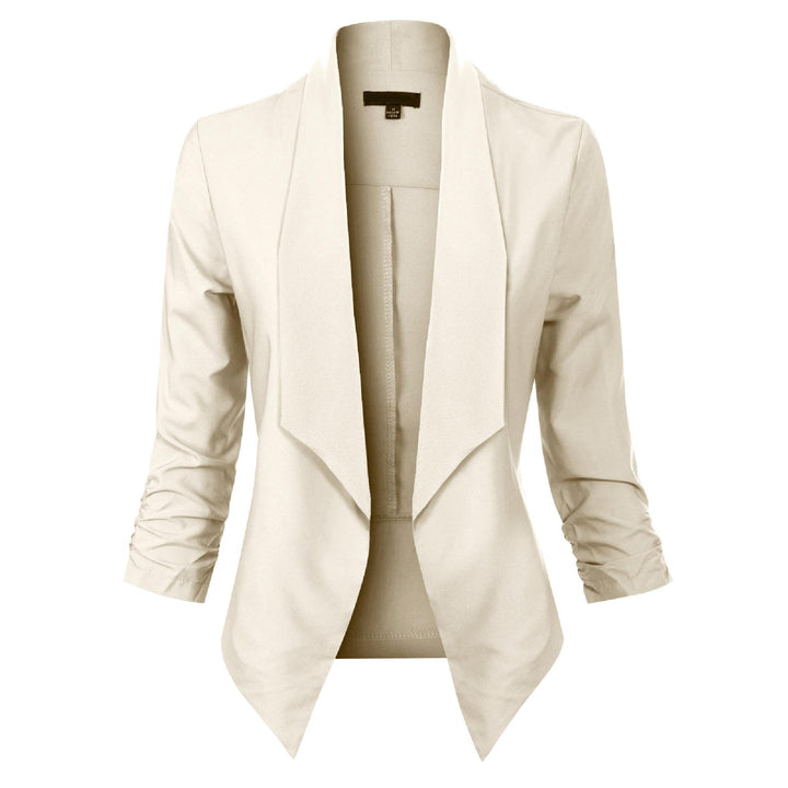 Dam Öppen Blazer med Drapering in khaki, Klassisk Elegans