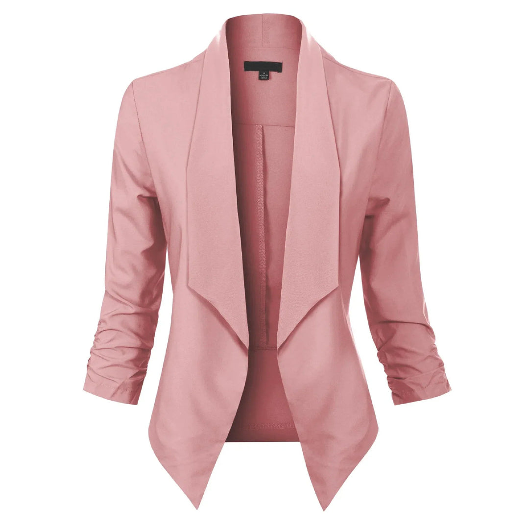 Dam Öppen Blazer med Drapering in rosa, Klassisk Elegans