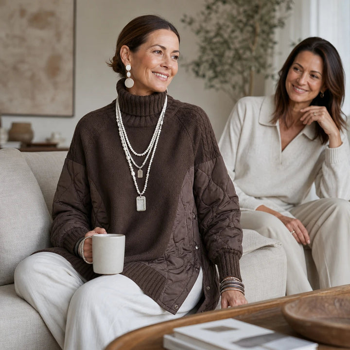 Dam Quiltat Polotröja med Paneler - Mysig och Elegant