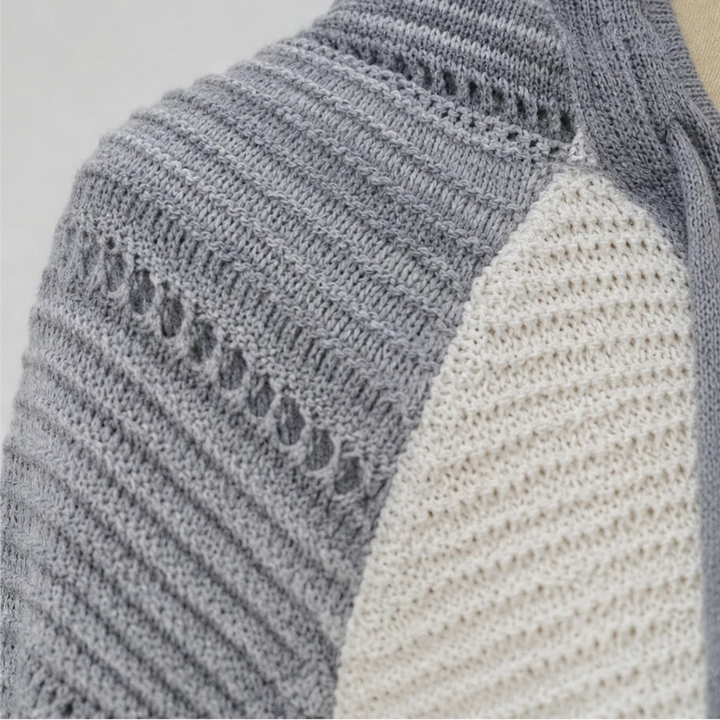 Dam Randig Hålstickad Hoodie - Avslappnad Passform