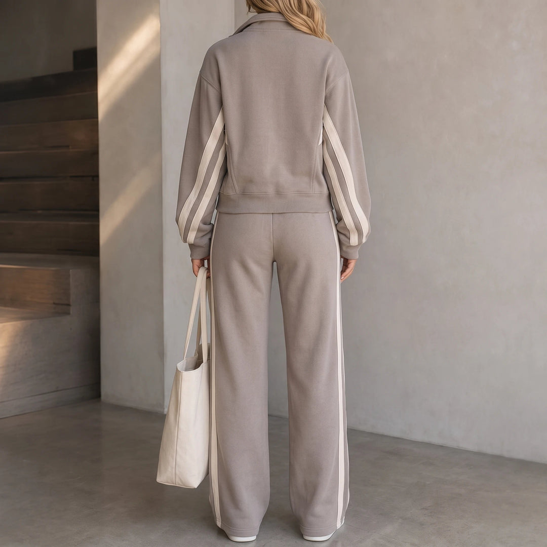 Dam Randig Loungewear Set - Bekväm Tvådelad Outfit