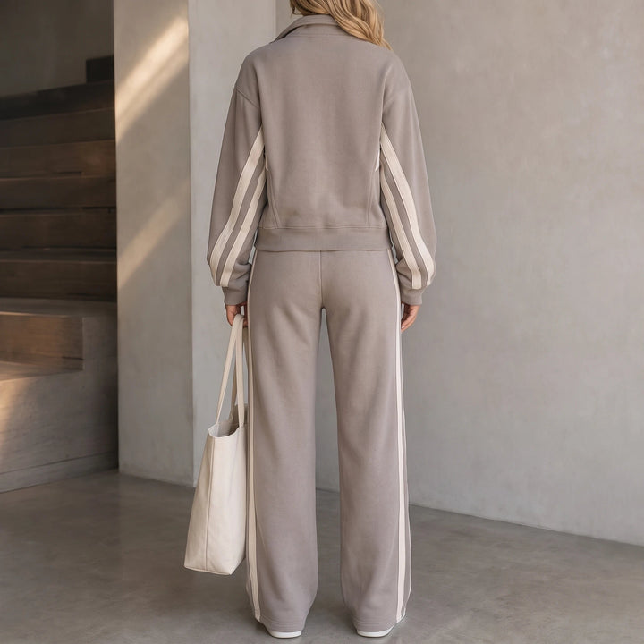 Dam Randig Loungewear Set - Bekväm Tvådelad Outfit