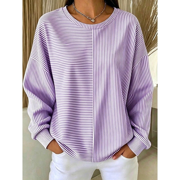 Dam randig sweatshirt in lila, avslappnad passform
