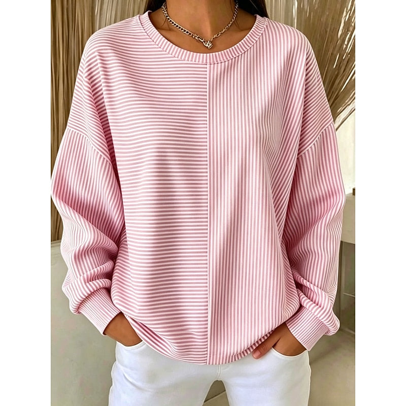 Dam randig sweatshirt in rosa, avslappnad passform