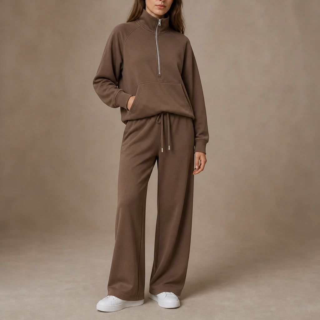 Dam Ribbad Oversized Topp och Vida Byxor Set in grön, Minimal