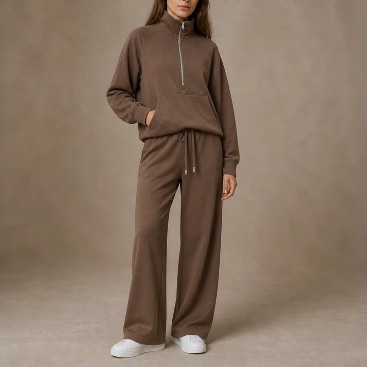 Dam Ribbad Oversized Topp och Vida Byxor Set in grön, Minimal