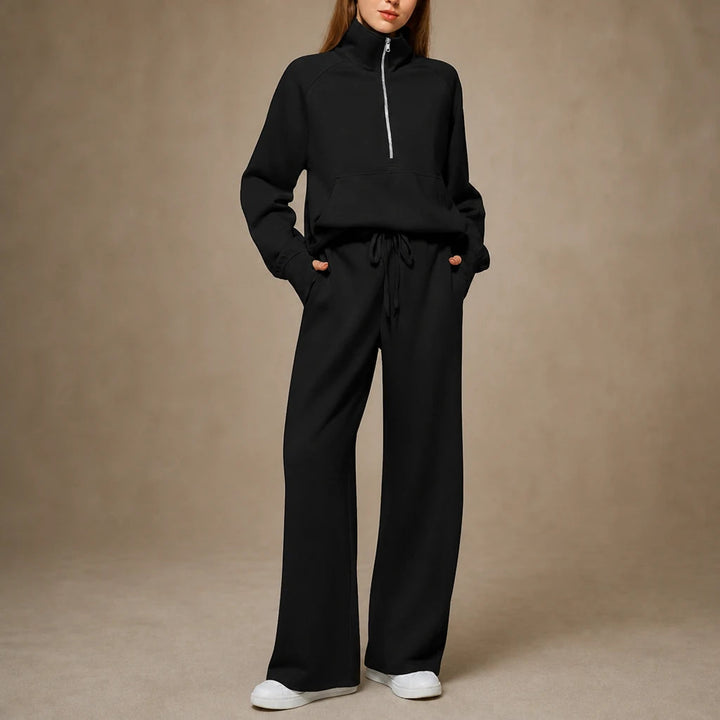 Dam Ribbad Oversized Topp och Vida Byxor Set in mörkgrå, Minimal