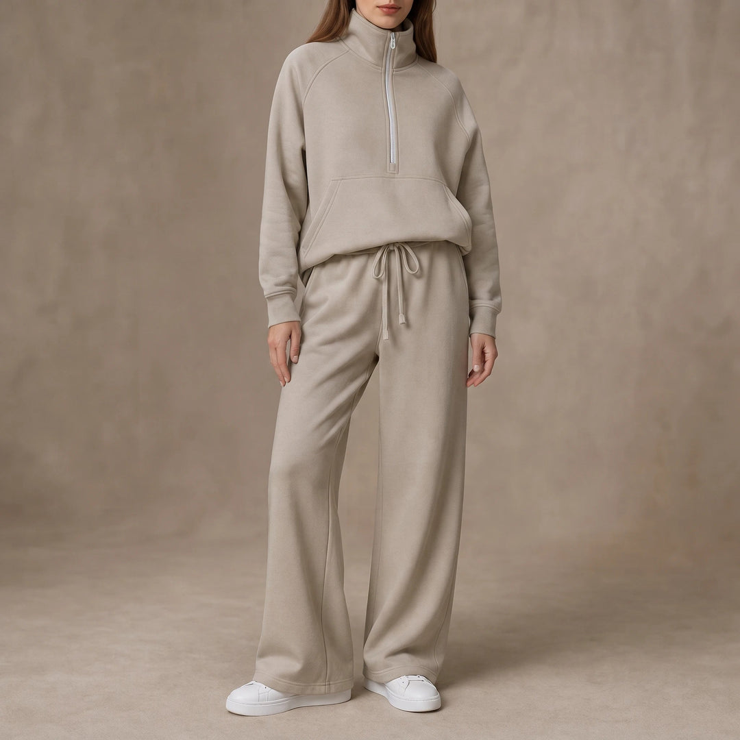 Dam Ribbad Oversized Topp och Vida Byxor Set - Minimal