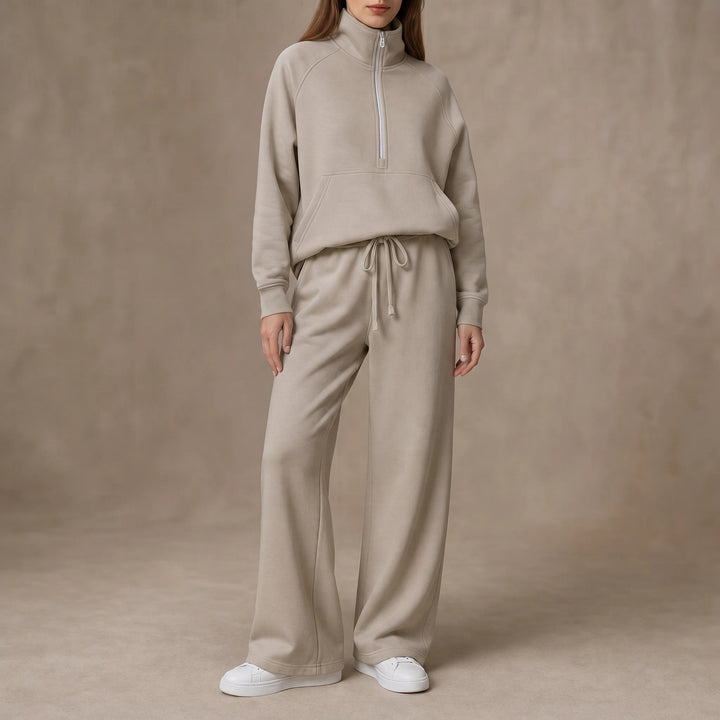 Dam Ribbad Oversized Topp och Vida Byxor Set - Minimal