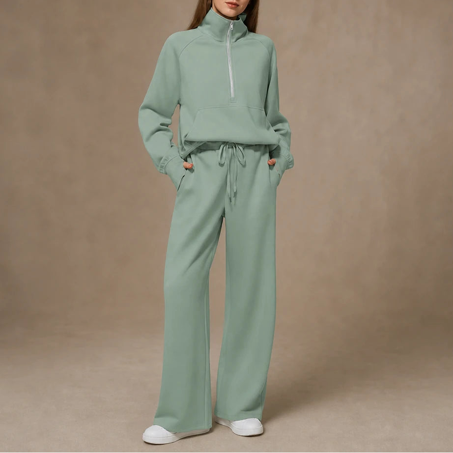 Dam Ribbad Oversized Topp och Vida Byxor Set - Minimal