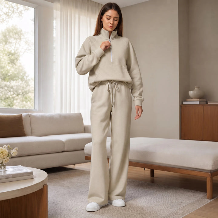 Dam Ribbad Oversized Topp och Vida Byxor Set - Minimal