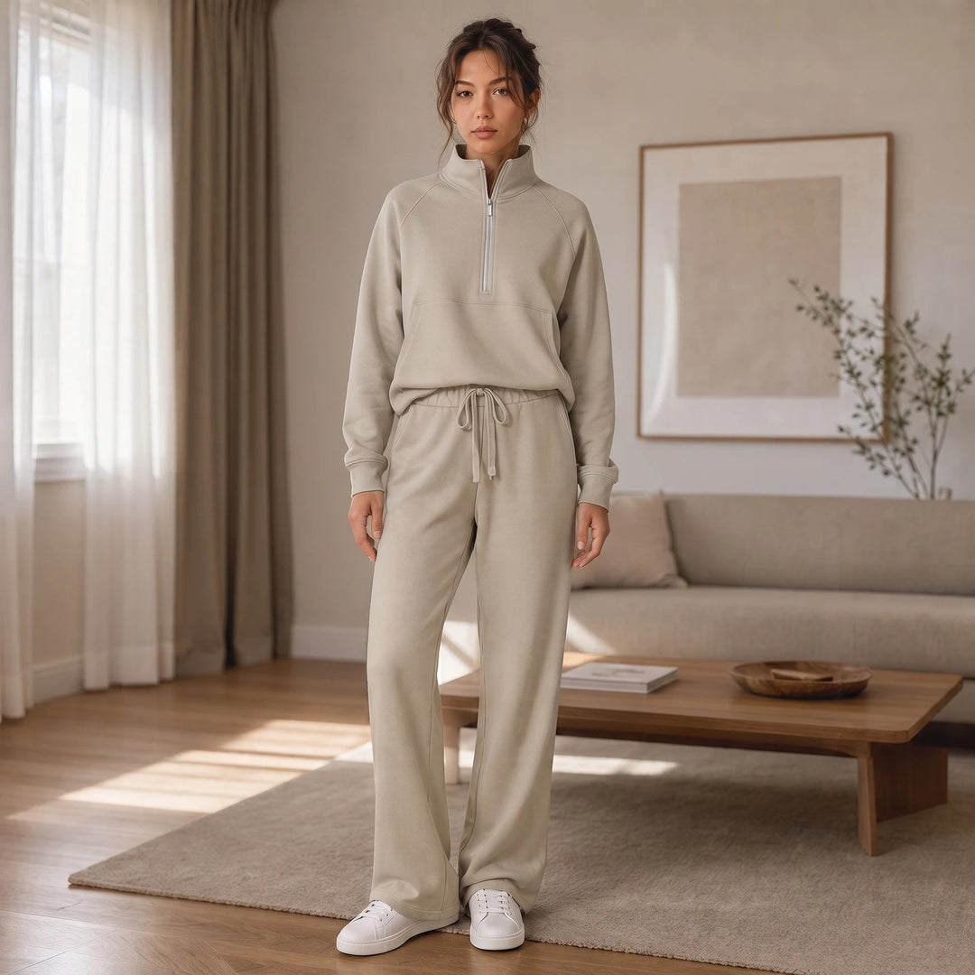 Dam Ribbad Oversized Topp och Vida Byxor Set - Minimal