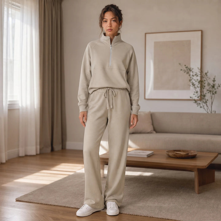 Dam Ribbad Oversized Topp och Vida Byxor Set - Minimal