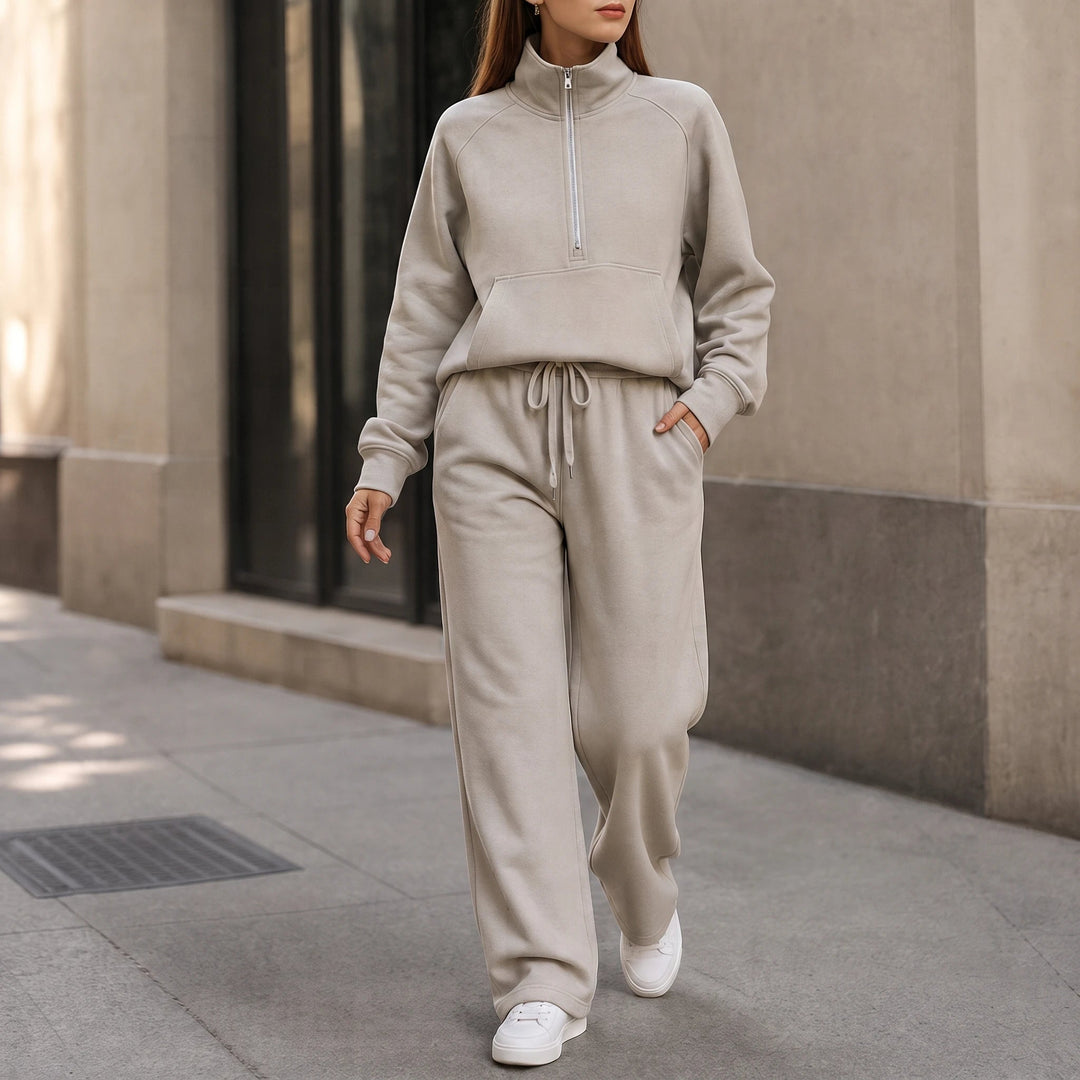 Dam Ribbad Oversized Topp och Vida Byxor Set - Minimal