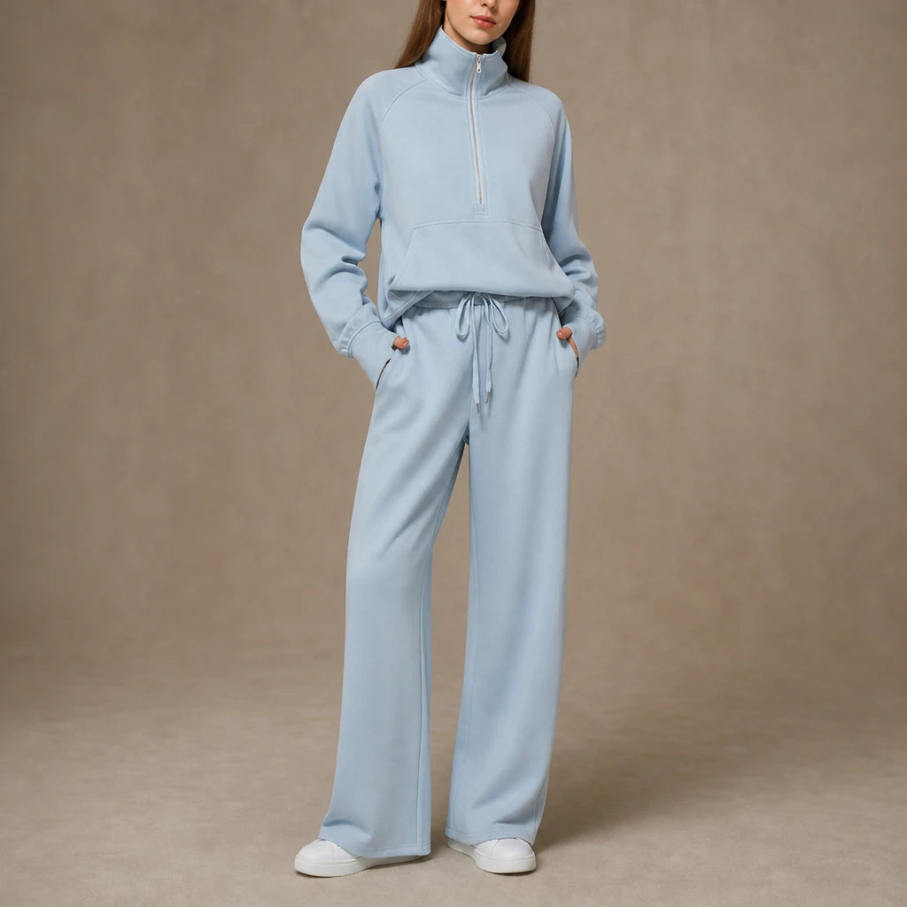 Dam Ribbad Oversized Topp och Vida Byxor Set in svart, Minimal