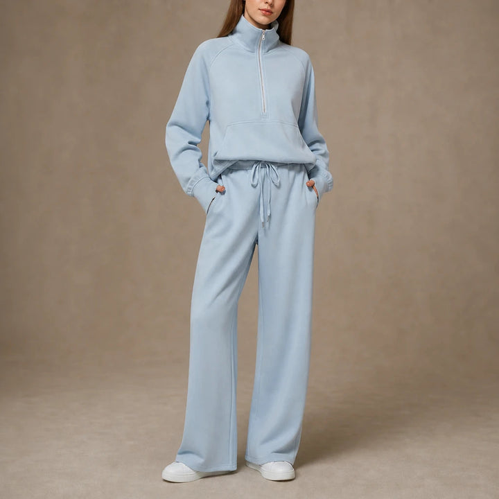 Dam Ribbad Oversized Topp och Vida Byxor Set in svart, Minimal