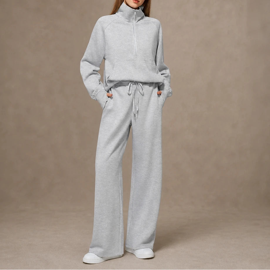 Dam Ribbad Oversized Topp och Vida Byxor Set in vit, Minimal