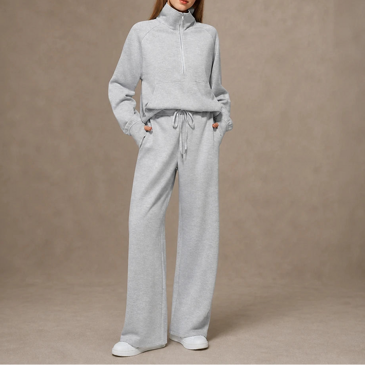 Dam Ribbad Oversized Topp och Vida Byxor Set in vit, Minimal