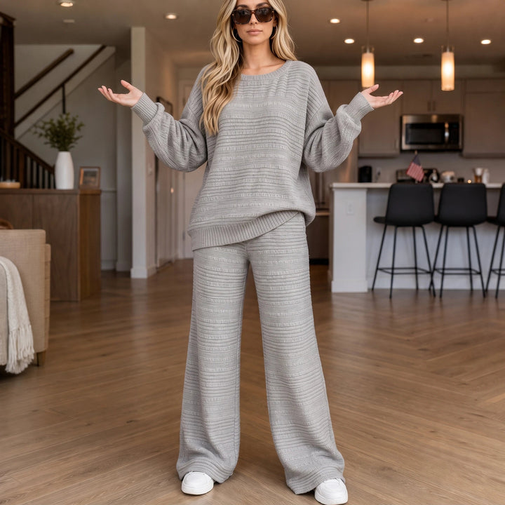 Dam Ribbad Stickad Set - Bekväm Loungeset