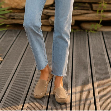 Dam Rundad Tå Loafer Flat in beige, Bekväm Daglig Sko