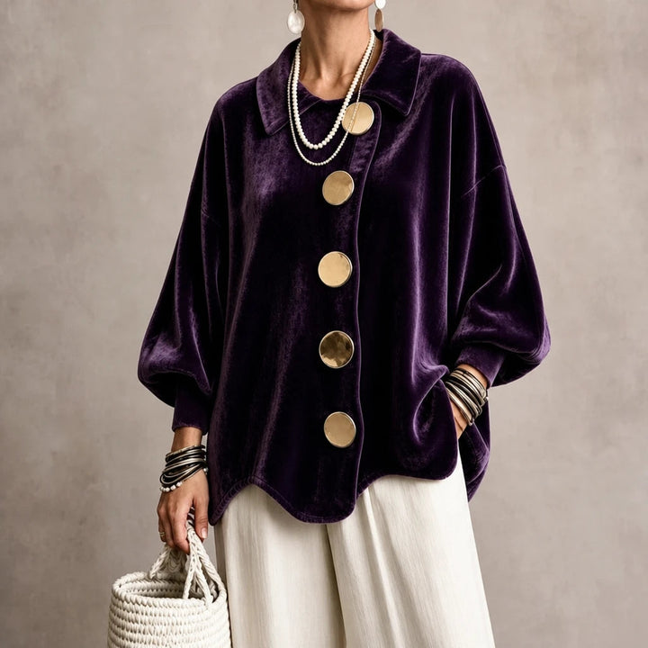 Dam Sammetslook Blus med Guldknappar - Elegant Vintage