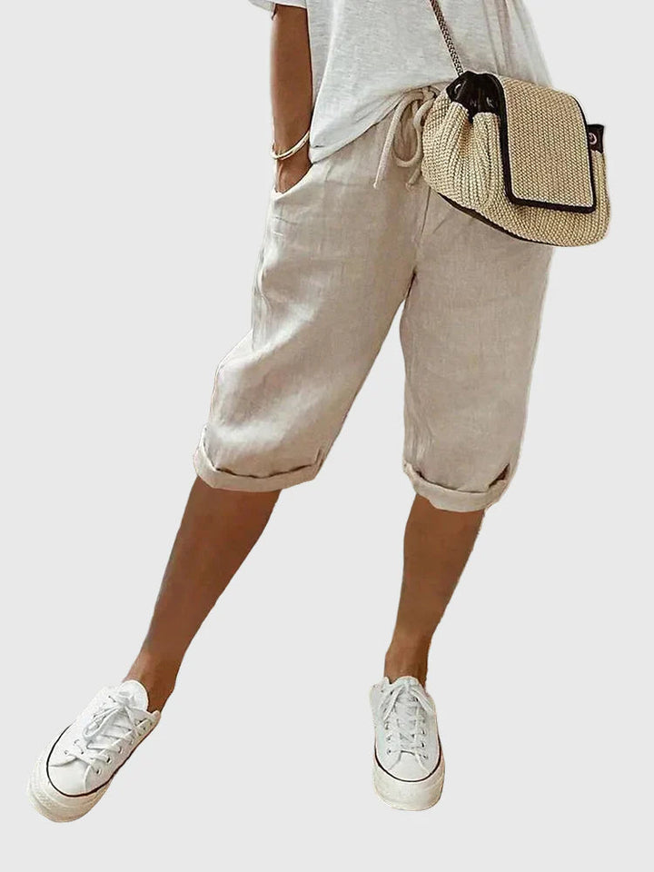 Dam Shorts i Bomull-Linne - Bekväm Vardagsstil - Beige