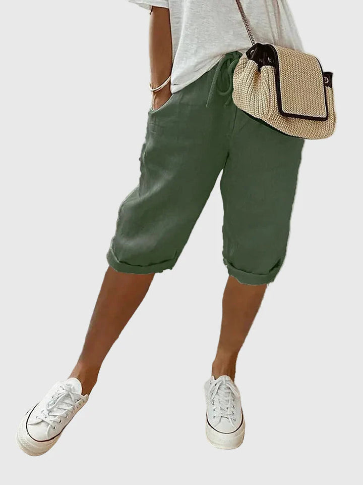 Dam Shorts i Bomull-Linne - Bekväm Vardagsstil - Grön