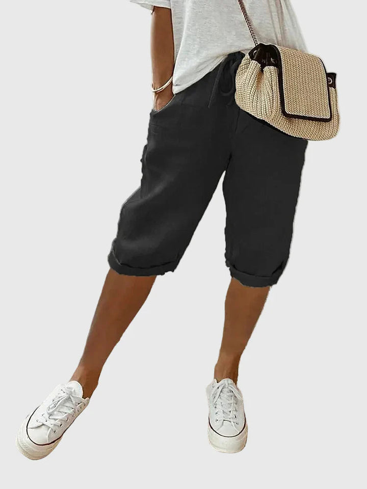 Dam Shorts i Bomull-Linne - Bekväm Vardagsstil - Svart