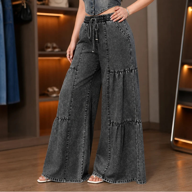 Dam Skiktad Patchwork Vida Jeans in svart, Höstlook