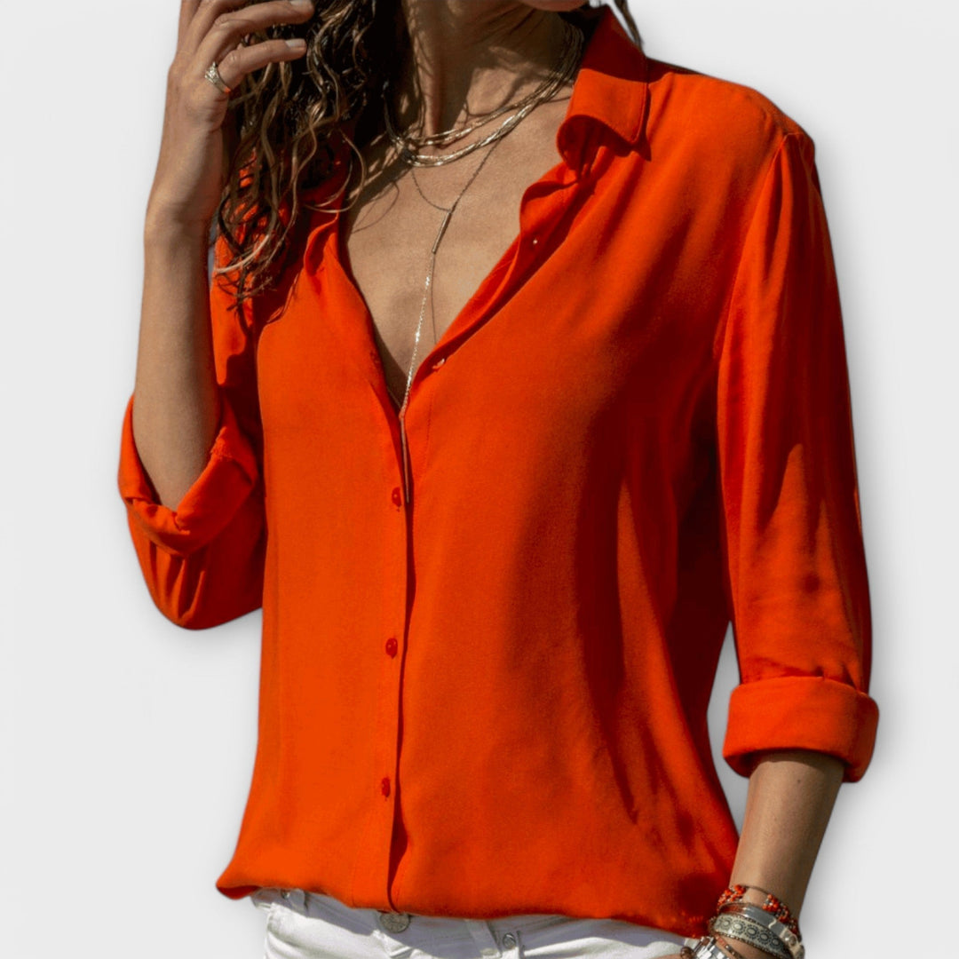 Dam Skjorta med Knappar in orange, Klassisk Elegant Blus