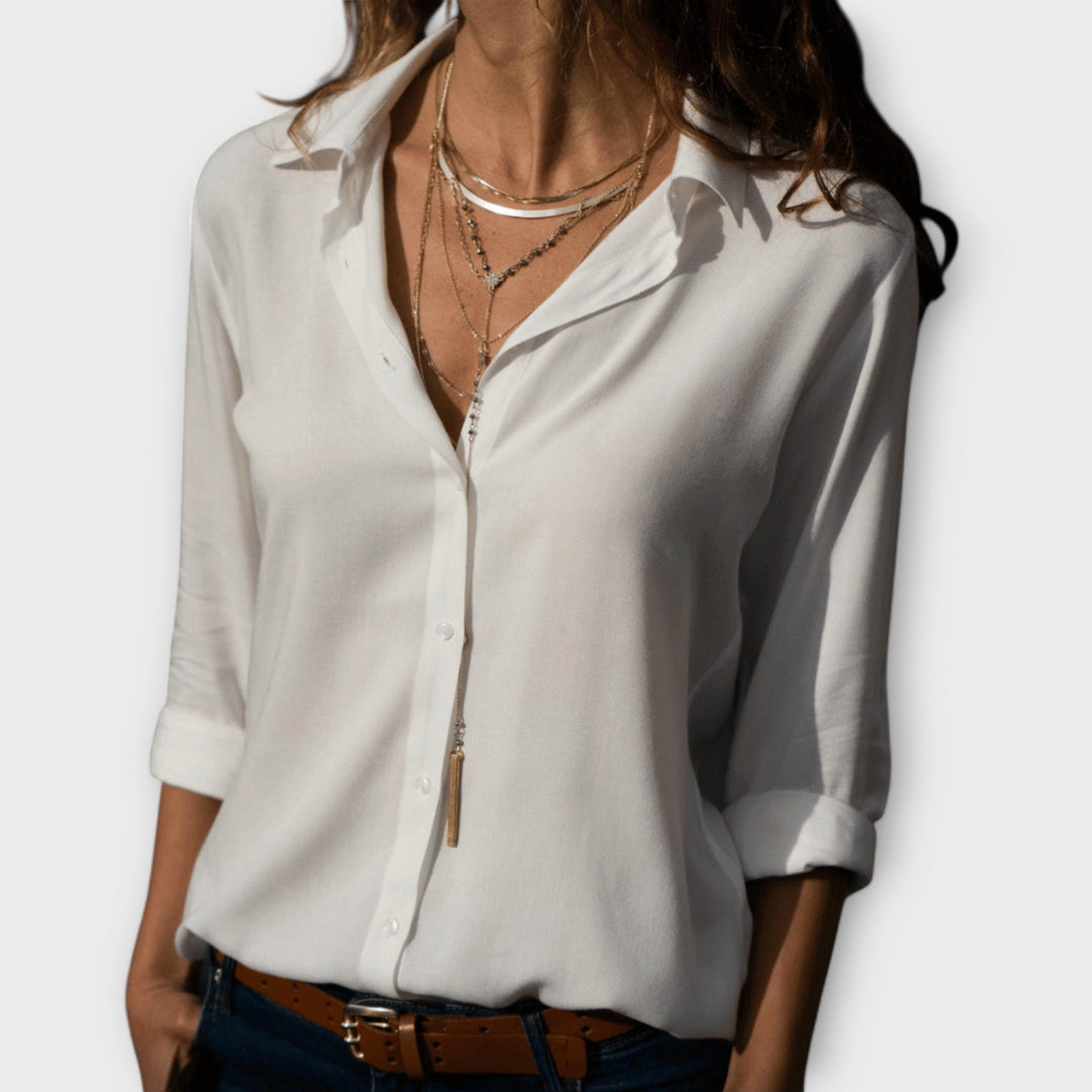 Dam Skjorta med Knappar in vit, Klassisk Elegant Blus