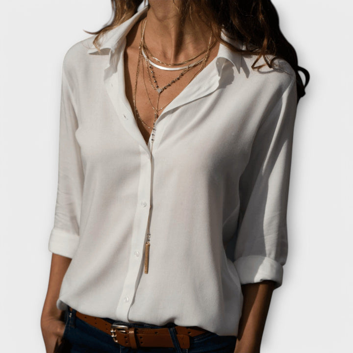 Dam Skjorta med Knappar in vit, Klassisk Elegant Blus