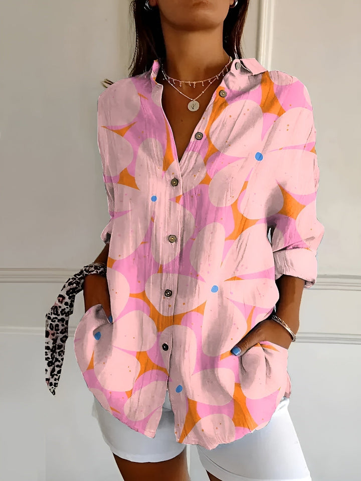 Dam Skjorta med Knappslutning - Klassisk Elegant Stil - Rosa havsdjur
