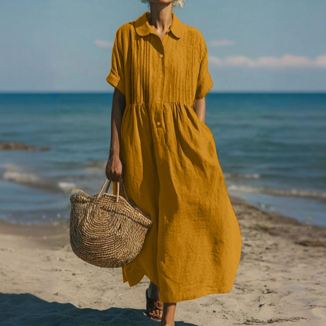 Dam Skjortklänning med Krage - Elegant Midi - Orange