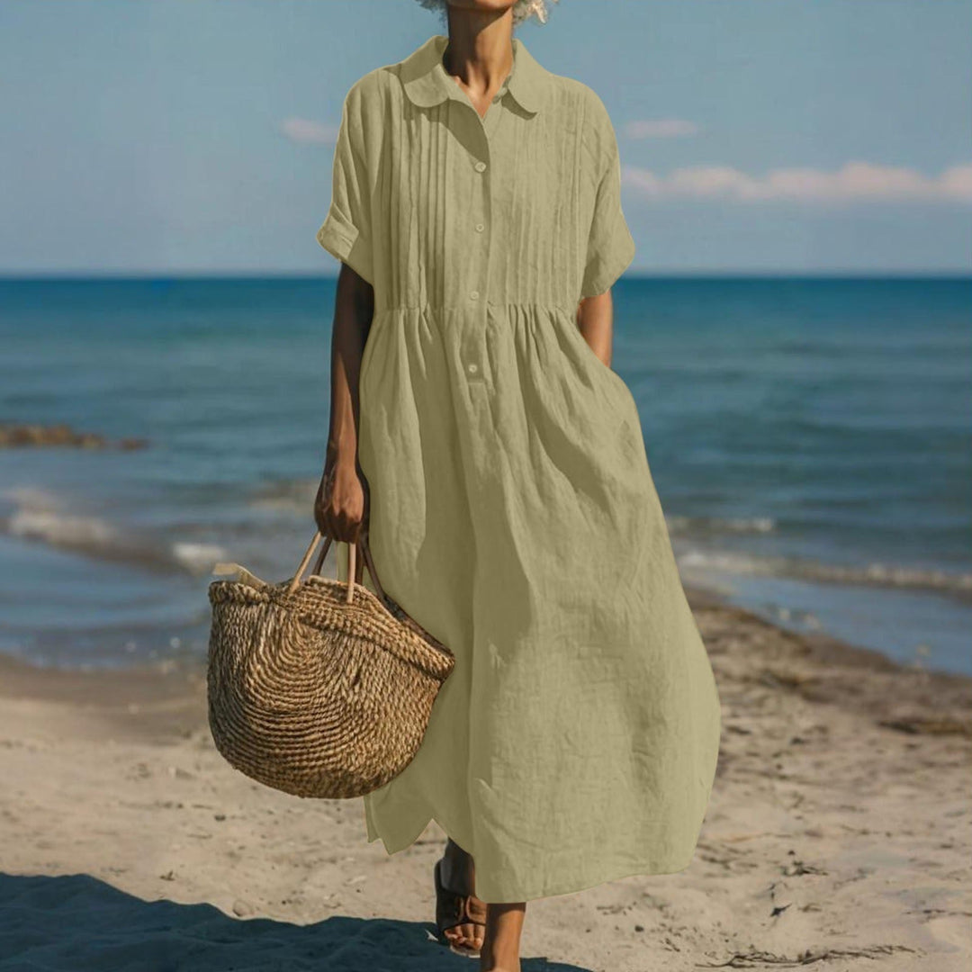 Dam Skjortklänning med Krage - Elegant Midi - Salviagrönt