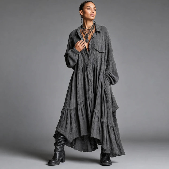 Dam skjortklänning med volanger - Oversized maxi