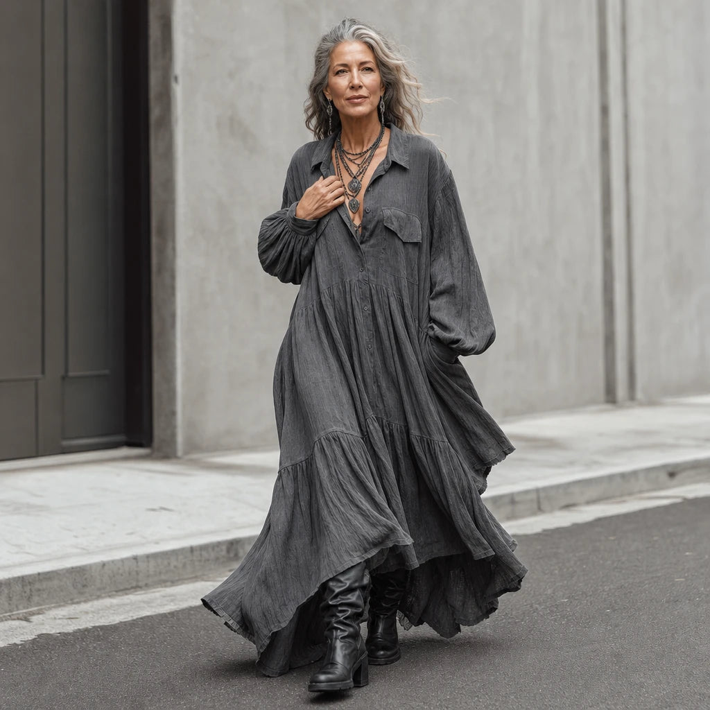 Dam skjortklänning med volanger - Oversized maxi
