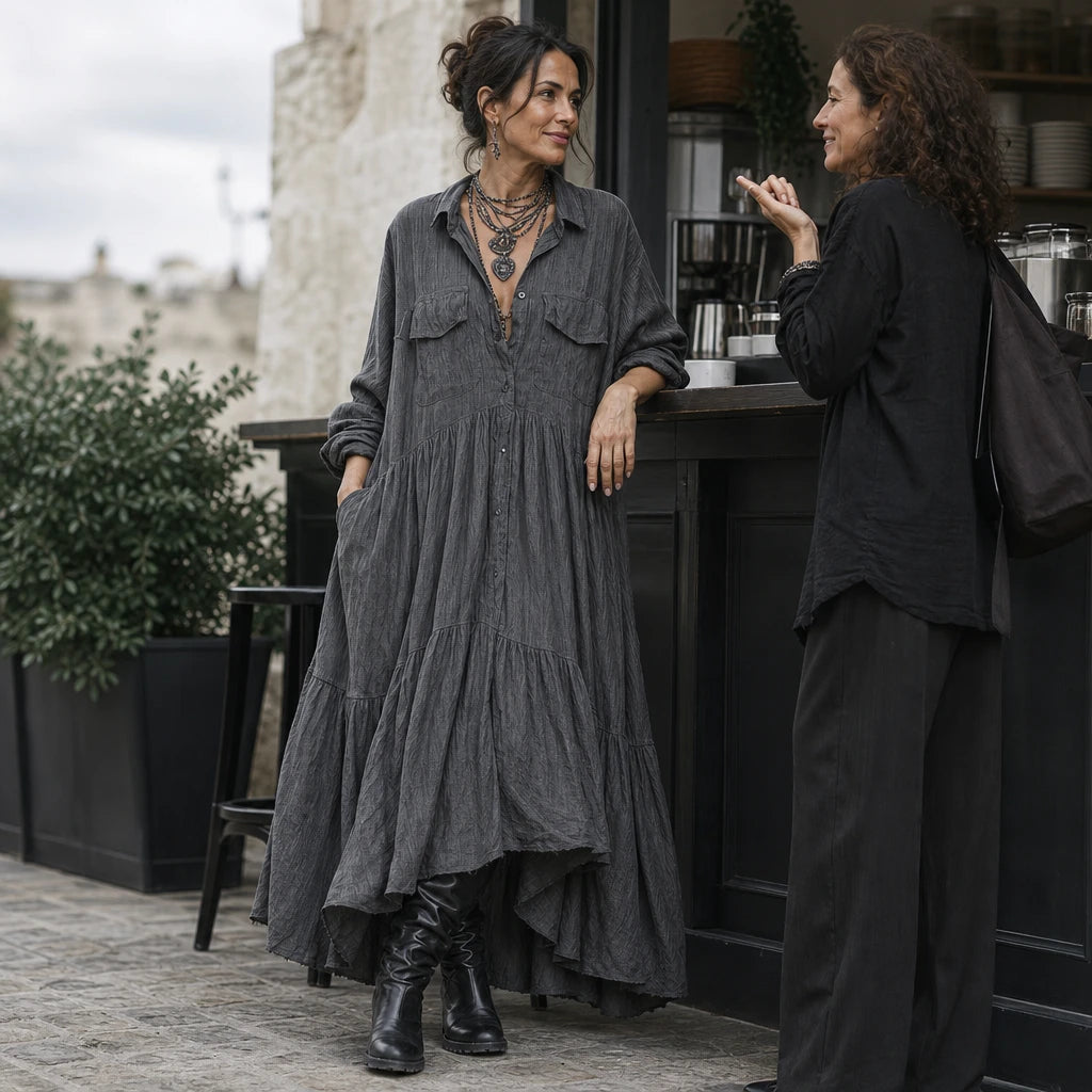 Dam skjortklänning med volanger - Oversized maxi