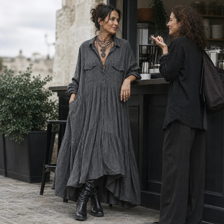 Dam skjortklänning med volanger - Oversized maxi