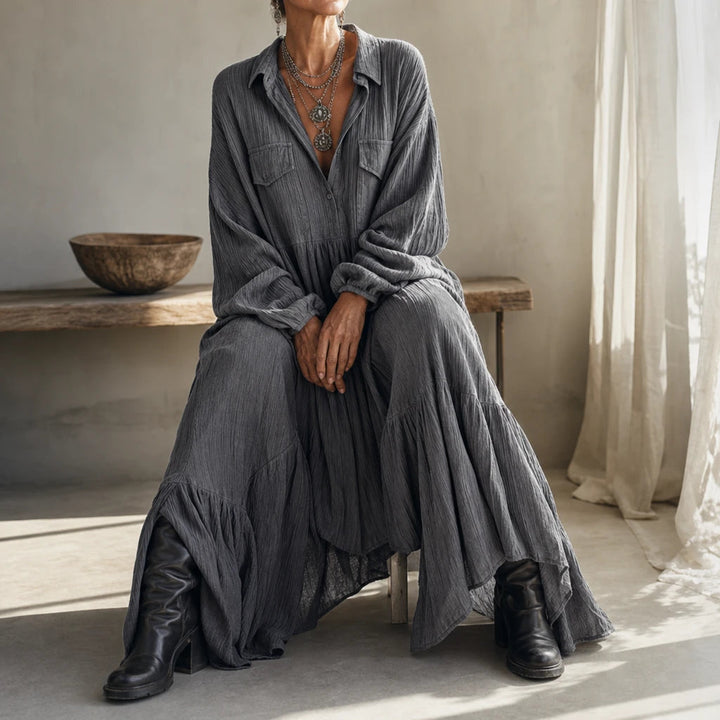 Dam skjortklänning med volanger - Oversized maxi