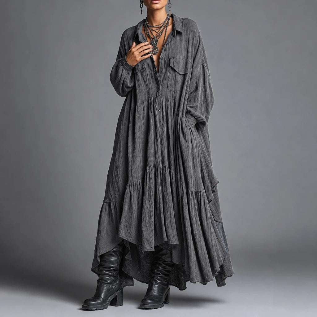 Dam skjortklänning med volanger - Oversized maxi