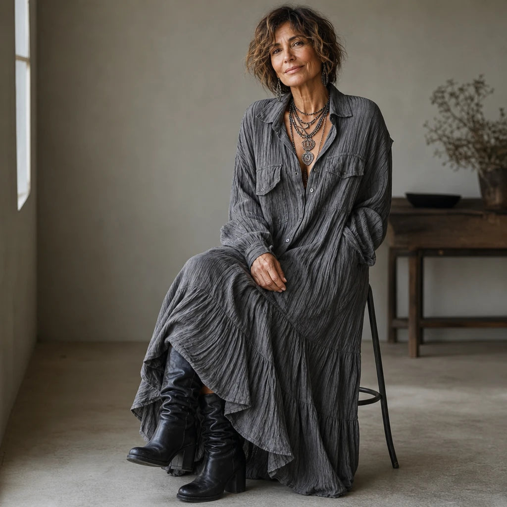 Dam skjortklänning med volanger - Oversized maxi
