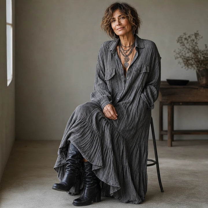 Dam skjortklänning med volanger - Oversized maxi