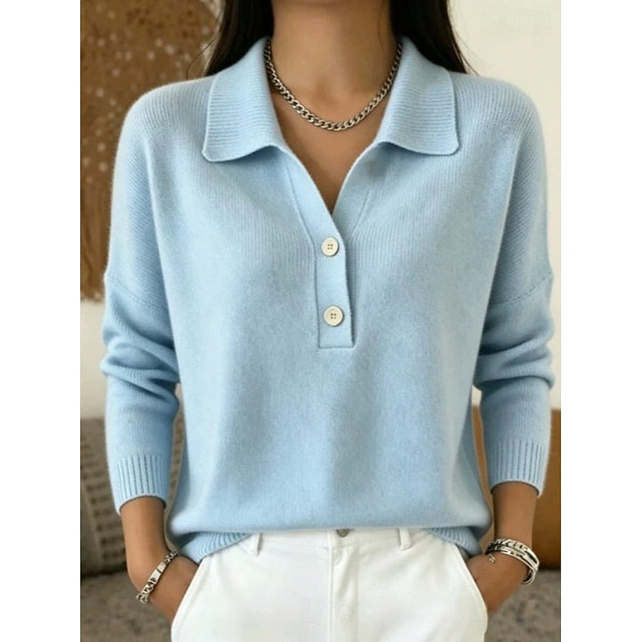 Dam Skjortkrage Pullover in blå, Klassisk Elegant