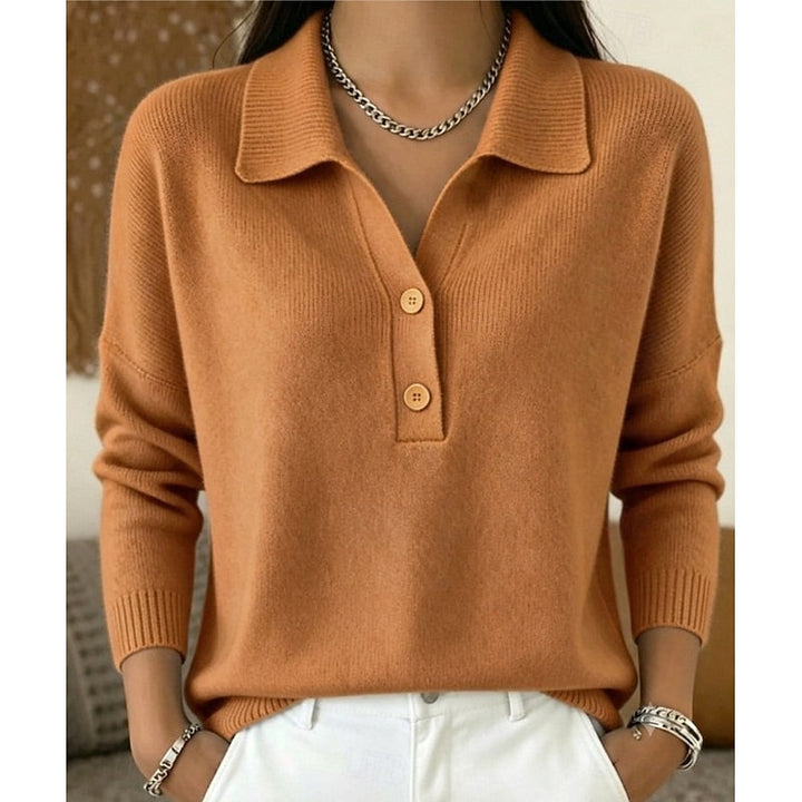 Dam Skjortkrage Pullover in ljusbrun, Klassisk Elegant