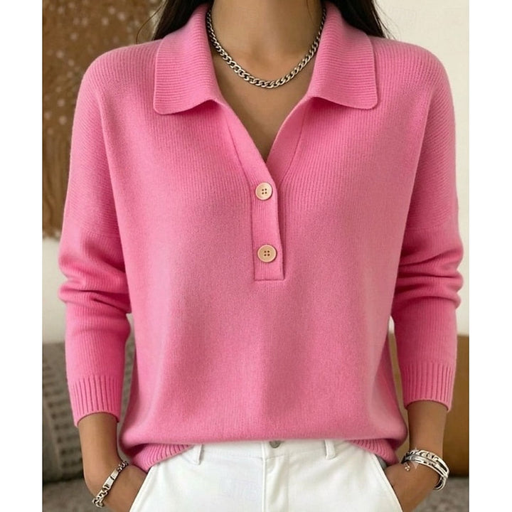 Dam Skjortkrage Pullover in rosa, Klassisk Elegant