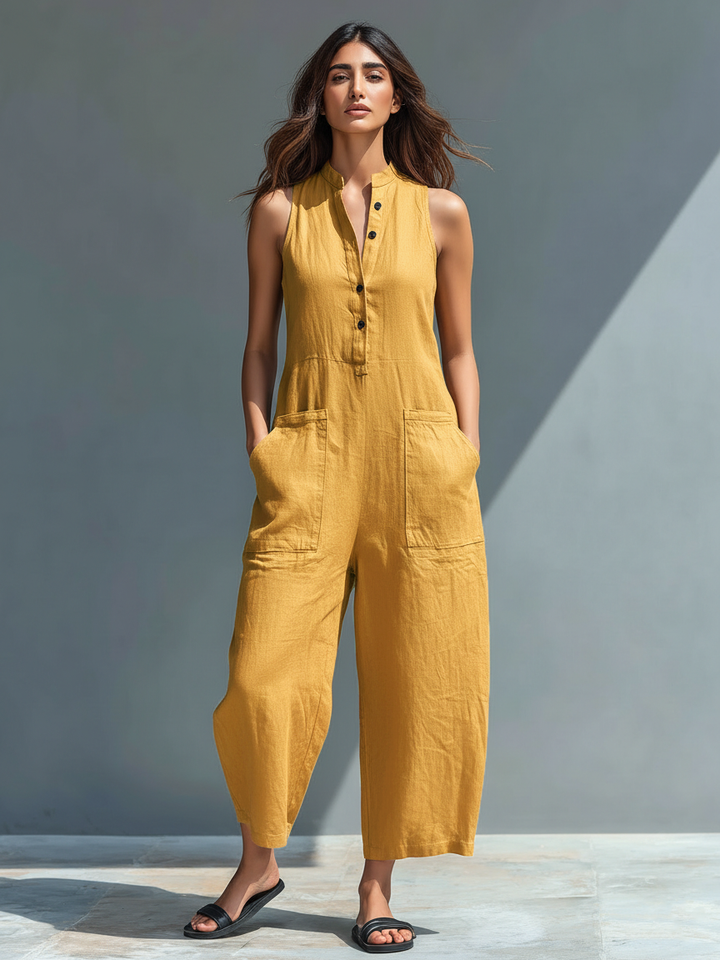 Dam Sleeveless Jumpsuit - Elegant och Minimalistisk - Gul