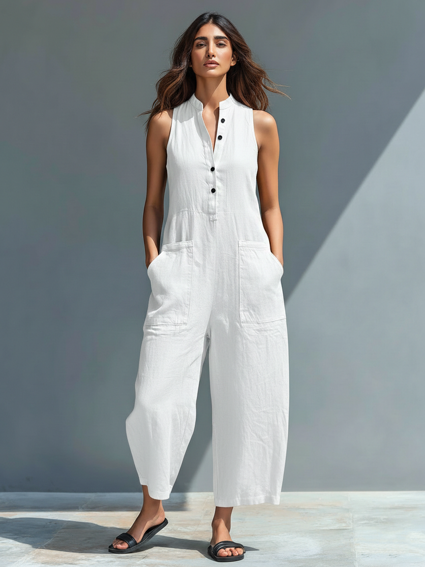 Dam Sleeveless Jumpsuit - Elegant och Minimalistisk - Vit